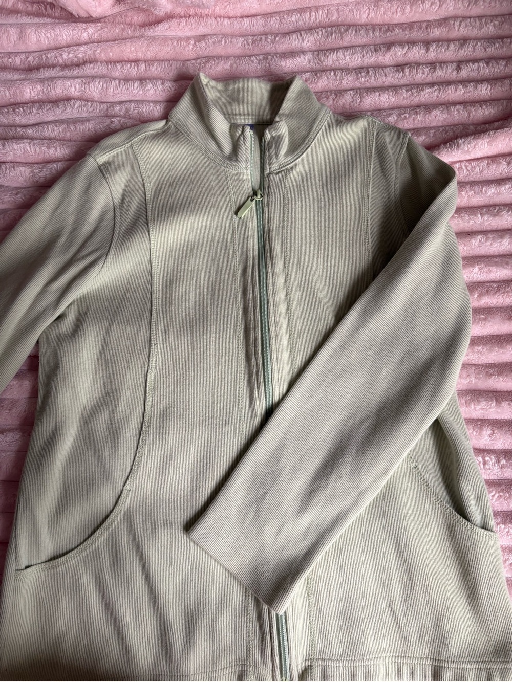 Light Sage Zip-Up Jacket - Casual Knit